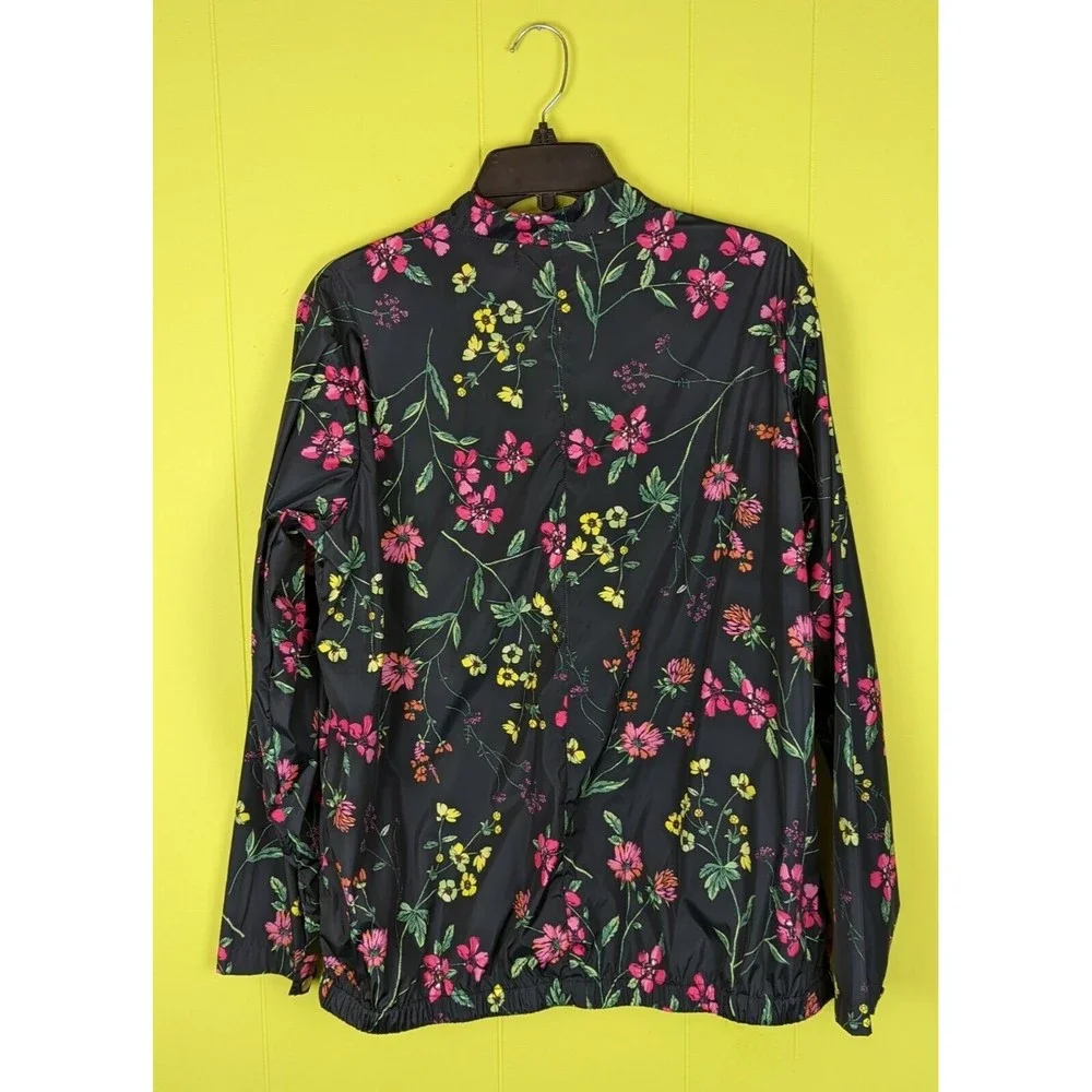 Signature Weekend Women's XL Black Floral Zip Up Windbreaker/Rain Jacket EUC - Picture 5 of 12